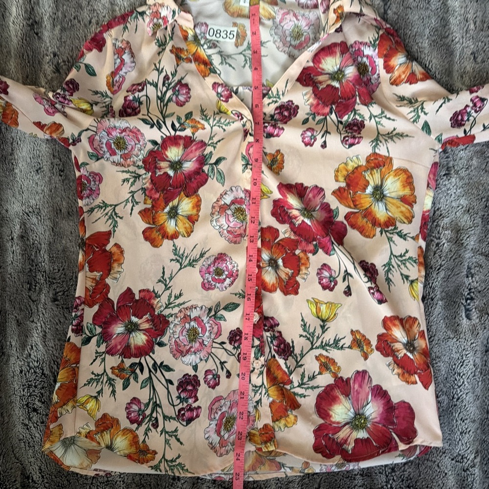 Express Portofino Peach-Pink Floral Button-Down Shirt - Picture 9 of 10